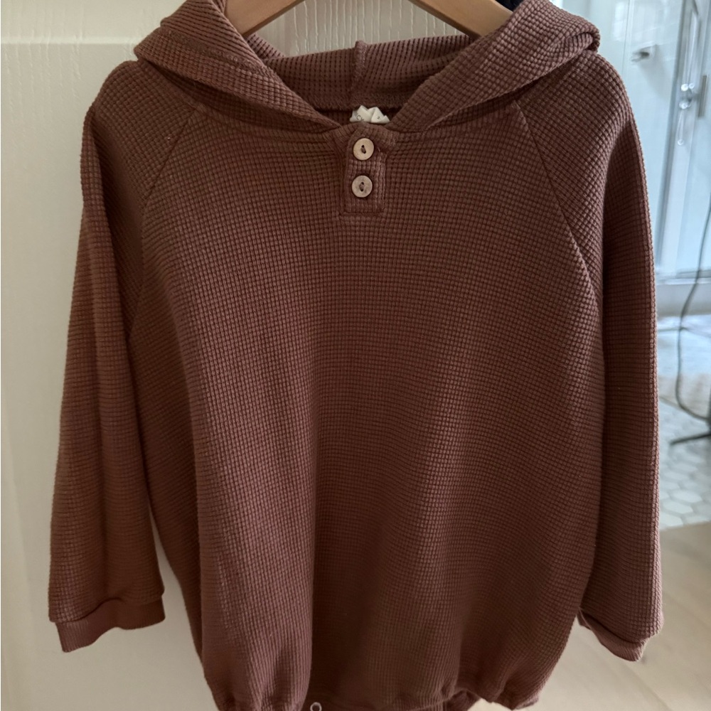 Quincy Mae Brown Cozy Knit Bodysuit with Hood